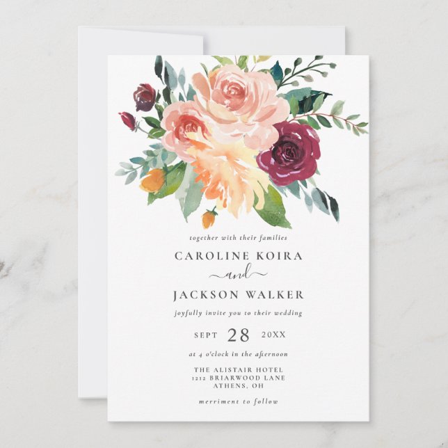 Invitación a la boda de otoño en el Bouquet floral (Anverso)