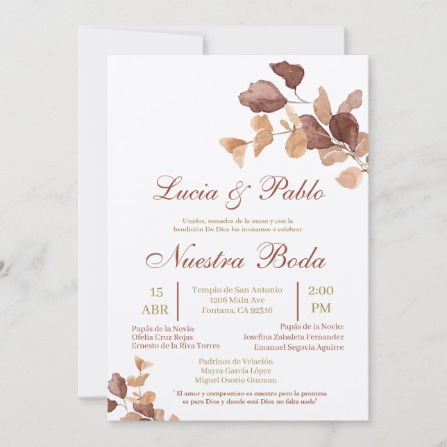 Invitación a la boda de otoño en español (Anverso)