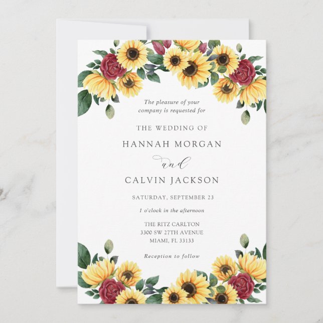 Invitación a la boda de otoño entre girasoles y Ro (Anverso)