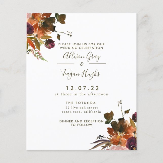 Invitación a la boda de otoño | Folleto presupuest (Frente)