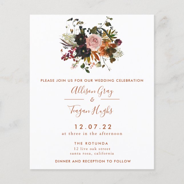 Invitación a la boda de otoño | Folleto presupuest (Frente)