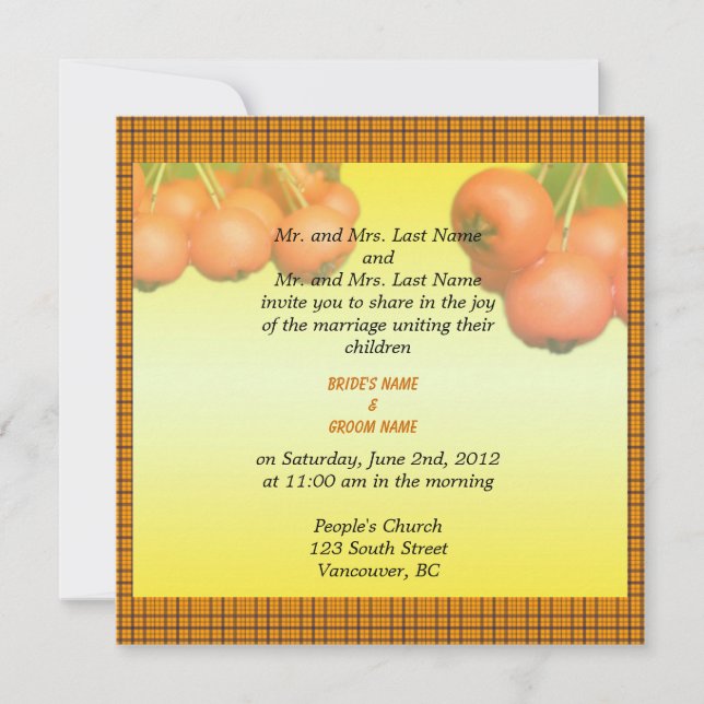 Invitación a la boda de otoño, invitación de los p (Anverso)