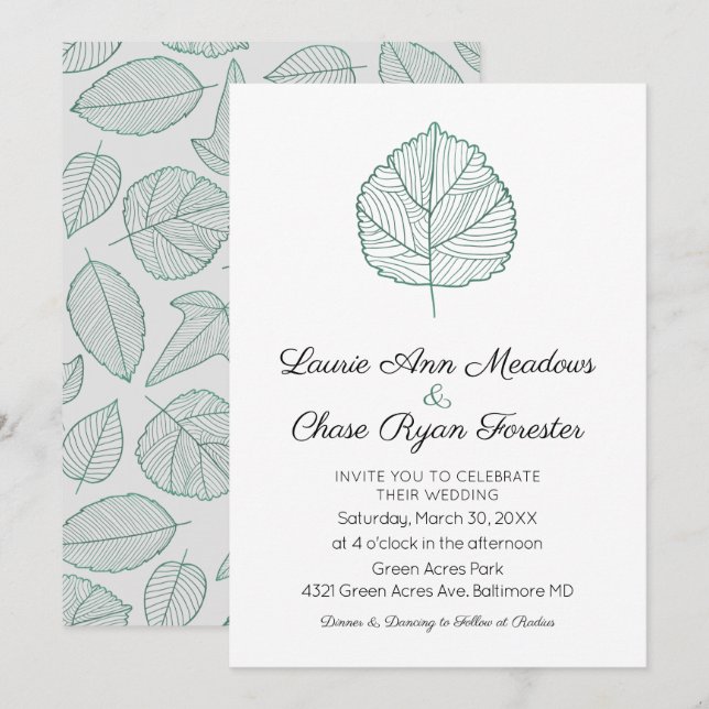Invitación a la boda de otoño mínima de hoja (Anverso / Reverso)