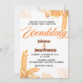 Invitación a la boda de otoño Naranja guión modern