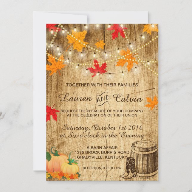 Invitación a la boda de otoño para un boda rústico (Anverso)