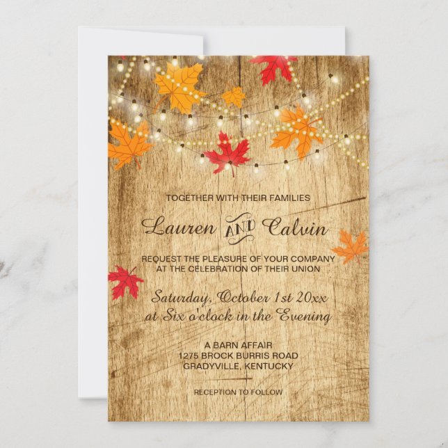 Invitación a la boda de otoño para un boda rústico (Anverso)