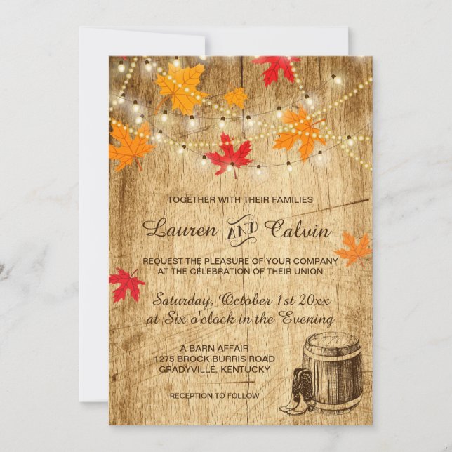 Invitación a la boda de otoño para una boda de cam (Anverso)