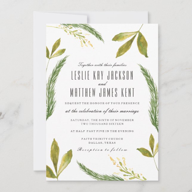 Invitación a la boda de otoño - Rústica vegetación (Anverso)