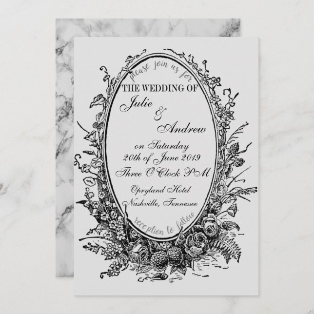Invitación a la boda de Oval Mirror (Anverso / Reverso)