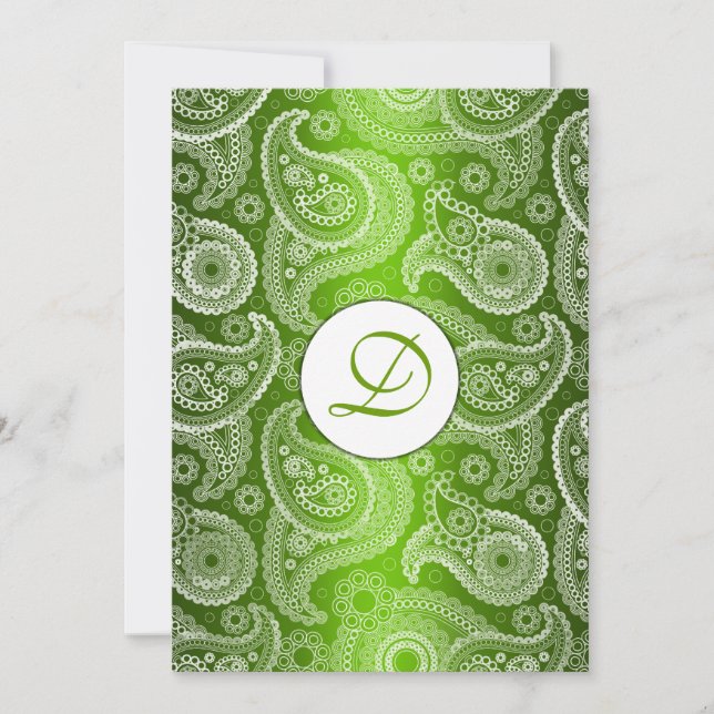 Invitación a la boda de Paisley Monogramada Verde (Anverso)