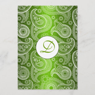 Invitación a la boda de Paisley Monogramada Verde