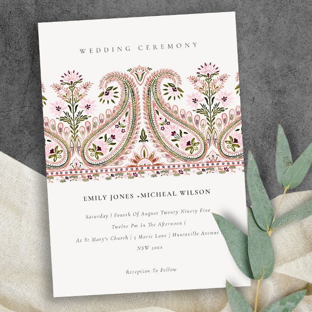 Invitación a la boda de Paisley Motif Pink Green F (Subido por el creador)