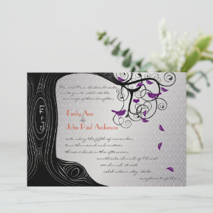 Invitación a la boda de pájaro morado en el árbol