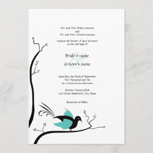 Invitación a la boda de pájaros de amor azul