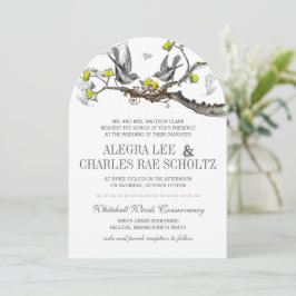 Invitación a la boda de pájaros ventilares amarill