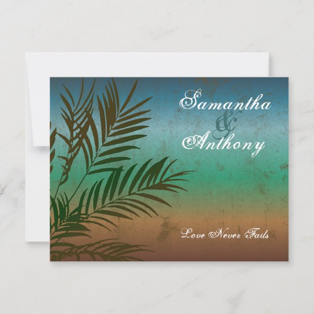 Invitación a la boda de Palm Branch Beach Tropical (Anverso)