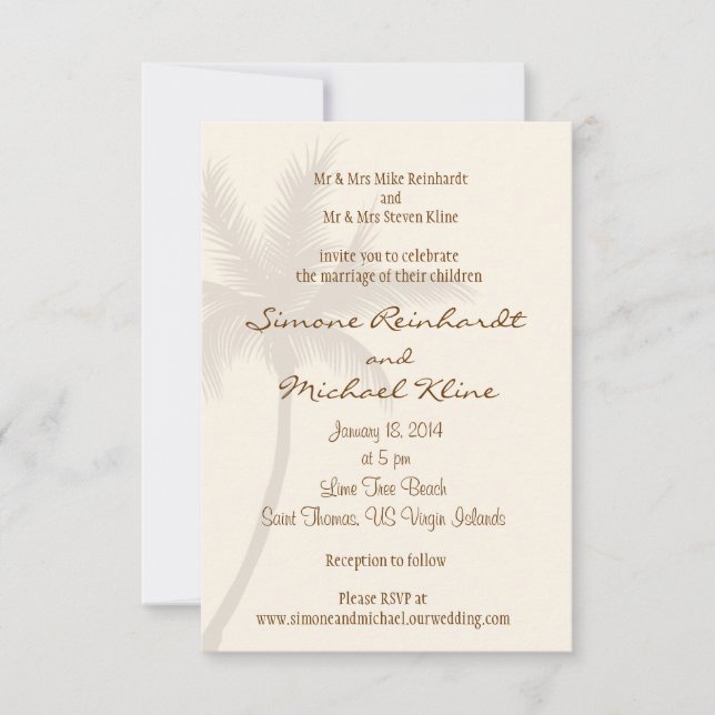 Invitación a la boda de Palm Tree Beach (Anverso)