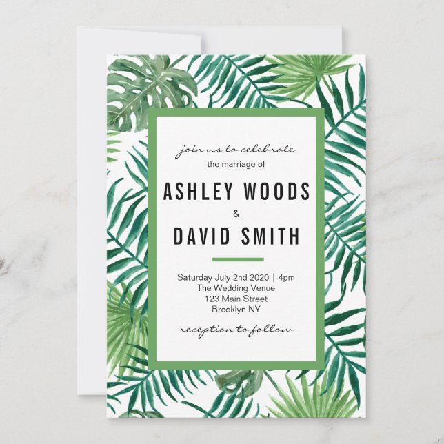 Invitación a la boda de Palm Tree Beach (Anverso)