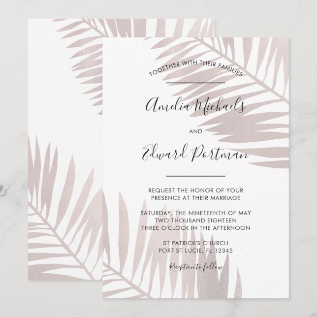 Invitación a la boda de palmas de Rubor tropical (Anverso / Reverso)