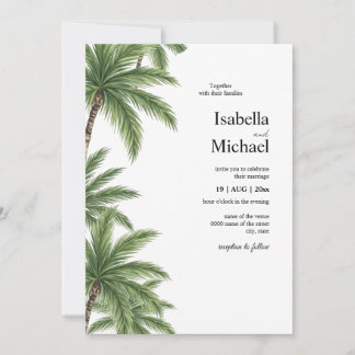Invitación a la boda de palmeras acuarelas tropica