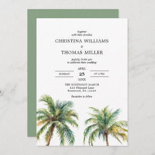 Invitación a la boda de palmeras acuarelas tropica