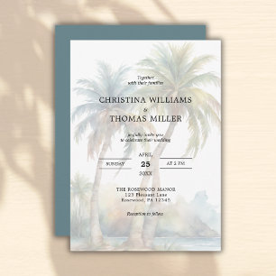 Invitación a la boda de palmeras acuarelas tropica