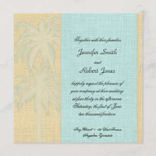 Invitación a la boda de palmeras azules crema