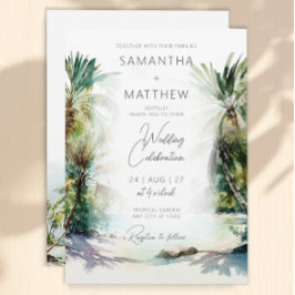 Invitación a la boda de palmeras de playa tropical