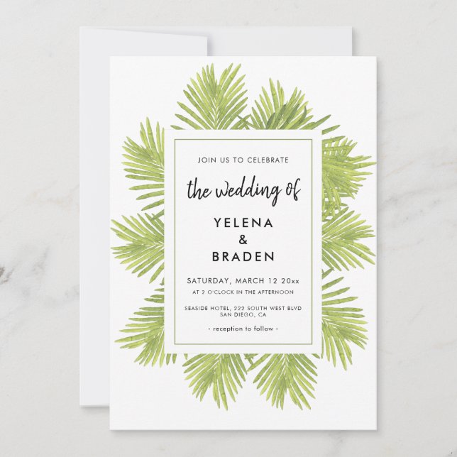 Invitación a la boda de palmeras tropicales (Anverso)