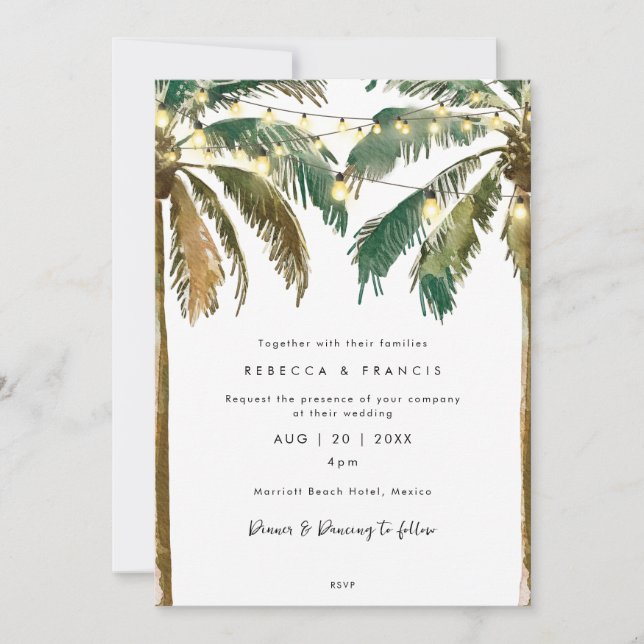 invitación a la boda de palmeras tropicales (Anverso)