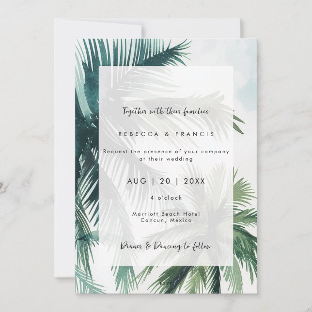 invitación a la boda de palmeras tropicales (Anverso)