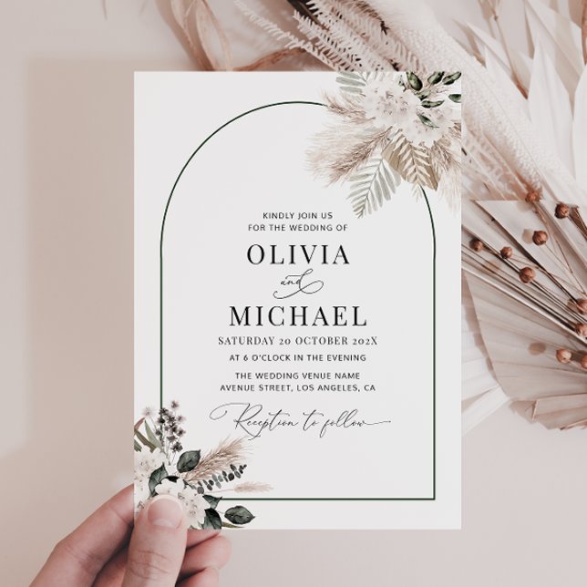 invitación a la boda de pampas en arco moderno (Subido por el creador)