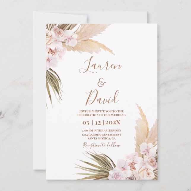 Invitación a la boda de Pampas Grass Boho (Anverso)