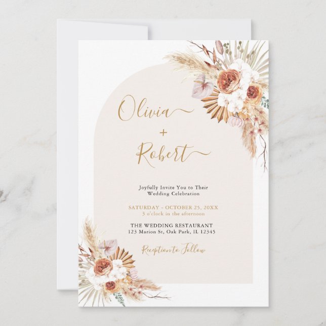 Invitación a la boda de Pampas Grass Boho Terracot (Anverso)