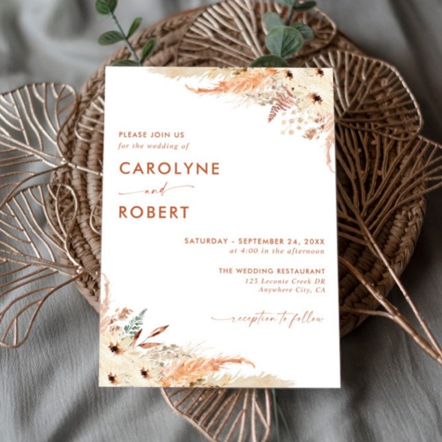 Invitación a la boda de Pampas Grass Terracotta Bo (Subido por el creador)