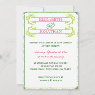 Invitación a la boda de pancartas rosas y verdes