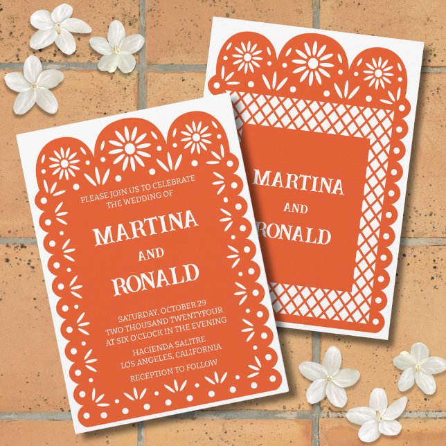 Invitación a la boda de papel picado en el naranja (Subido por el creador)