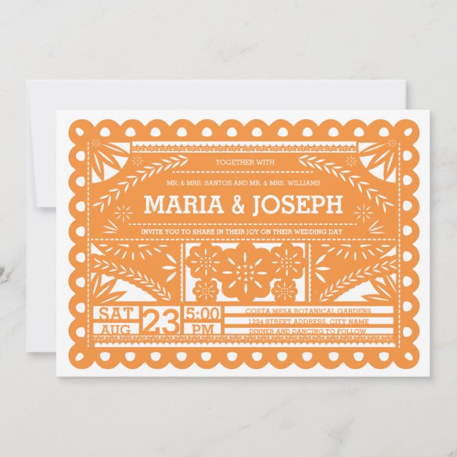 Invitación a la boda de Papel Picado - Naranja (Anverso)