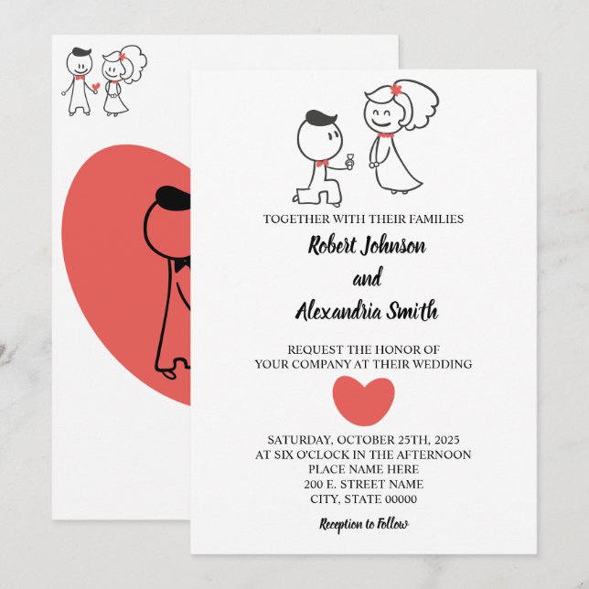Invitación a la boda de pareja boda (Anverso / Reverso)
