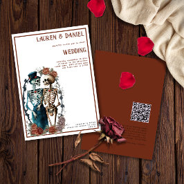 Invitación a la boda de pareja de esqueletos minim