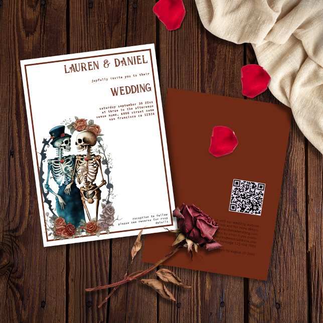 Invitación a la boda de pareja de esqueletos minim (Subido por el creador)