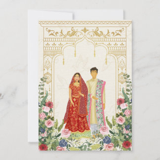 Invitación a la boda de pareja de indios rojos y d