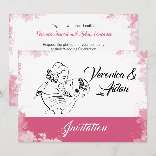 Invitación a la boda de pareja de la vieja besada (Anverso / Reverso)