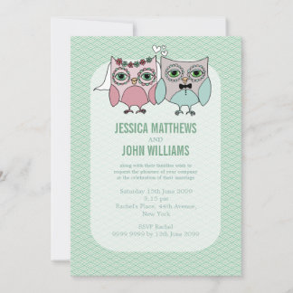 Invitación a la boda de pareja de novias y búhos d