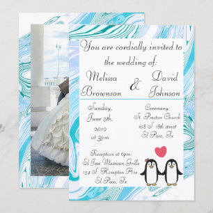 Invitación a la boda de pareja de pingüinos