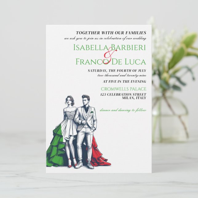 Invitación a la boda de pareja en Italia (Anverso de pie)