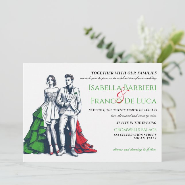 Invitación a la boda de pareja en Italia (Anverso de pie)