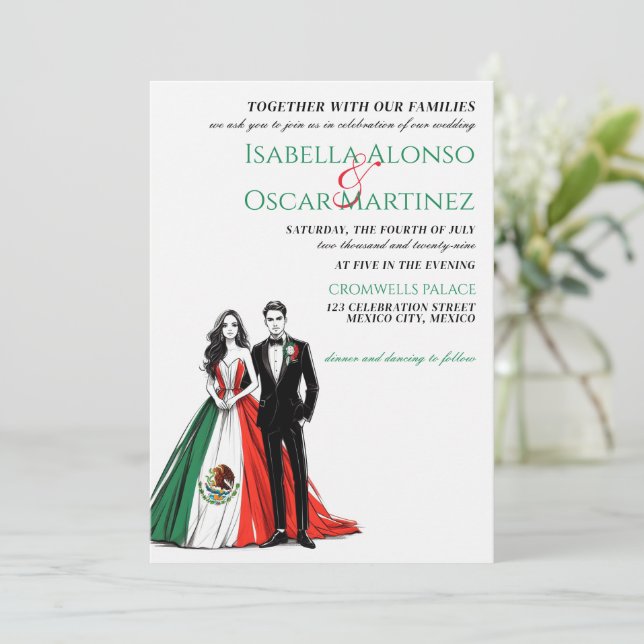 Invitación a la boda de pareja en México (Anverso de pie)