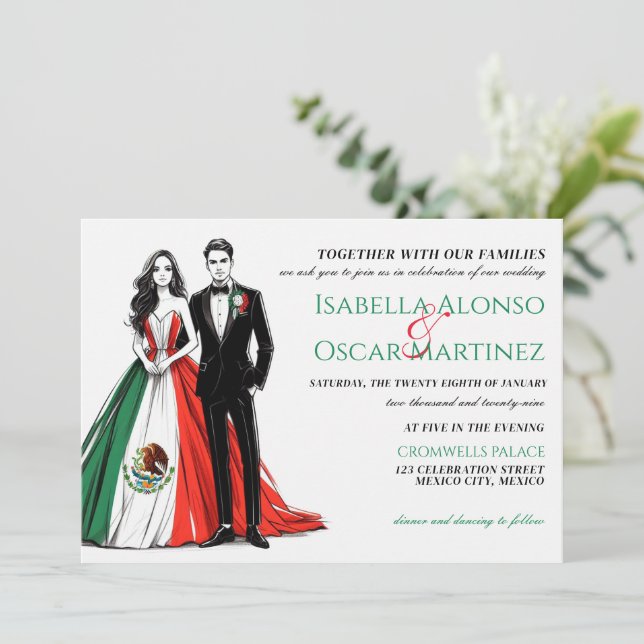 Invitación a la boda de pareja en México (Anverso de pie)