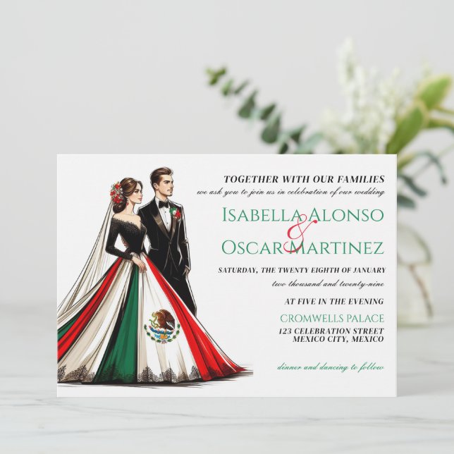 Invitación a la boda de pareja en México (Anverso de pie)